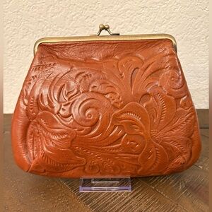 Patricia Nash Tan Embossed Leather Clutch